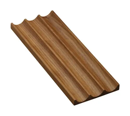 Holzschale mit drei Rillen, geeignet zur Aufbewahrung und Organisation. Hergestellt von Hansgrohe, präsentiert in einem natürlichen Nussbaumton.